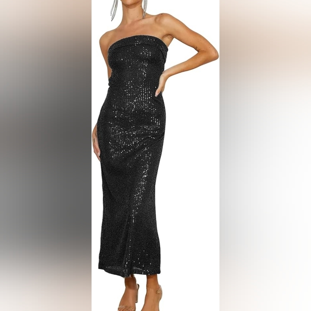 M Studio strapless black sparkly maxi dress size XS